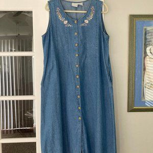 Stonybrook  Vintage Maxi Denim  Embroidered Sleeveless Dress Large PT